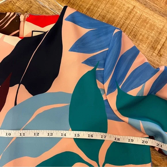 Tuckernuck Vibrant Palm Midi Dress Feather Cuff Sleeves Resort Statement Dress - Picture 8 of 8